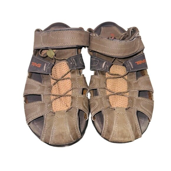 Teva Leather Upper Outdoor Hiking Trail Sandals 10 adjustable Straps Cushion - Picture 3 of 11
